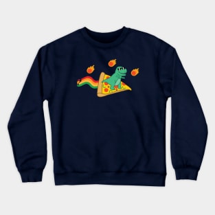 Pizza Dinosaur Surfing Past the Asteroids Crewneck Sweatshirt